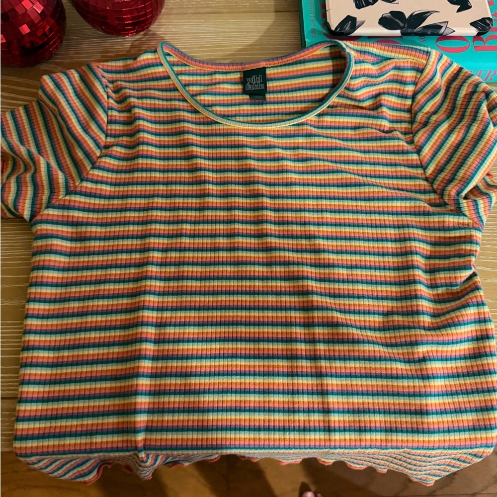 wild fable Multicolor Striped Ribbed Scoop Neck Top